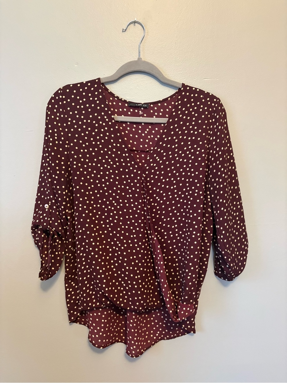West Kei Maroon Polka Dot V-Neck Blouse